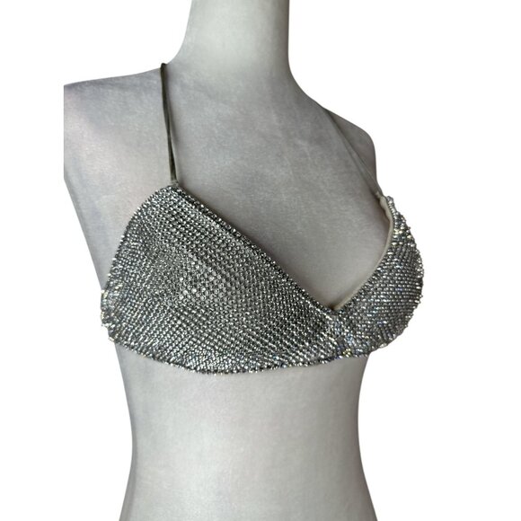 LAMARQUE Raeka Rhinestone Bralette in Silver Small New Womens Cropped Bra - Picture 7 of 12